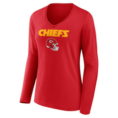 Travis Kelce Kansas City Chiefs Women's Team Wordmark Player Name & Number Long Sleeve V-Neck T-Shirt Red