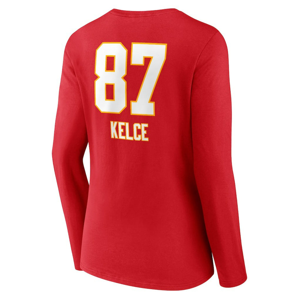 Travis Kelce Kansas City Chiefs Women's Team Wordmark Player Name & Number Long Sleeve V-Neck T-Shirt Red