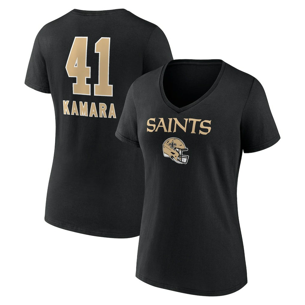 Alvin Kamara New Orleans Saints Women's Team Wordmark Player Name & Number V-Neck T-Shirt Black