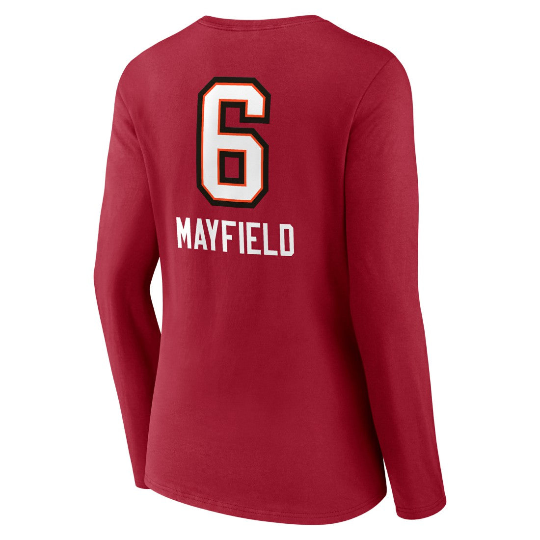 Baker Mayfield Tampa Bay Buccaneers Women's Team Wordmark Player Name & Number Long Sleeve V-Neck T-Shirt Red