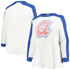 Atlanta Braves '47 Women's Plus Size Caribou Raglan Long Sleeve T-Shirt - White - 47 brand Online