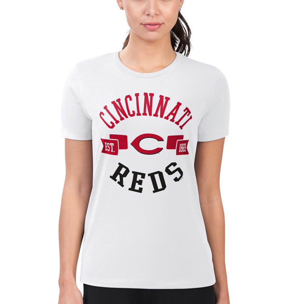 Cincinnati Reds G-III 4Her by Carl Banks Women's Super-Slim Fit Lightweight City Graphic T-Shirt - White - MLB Lifestyle