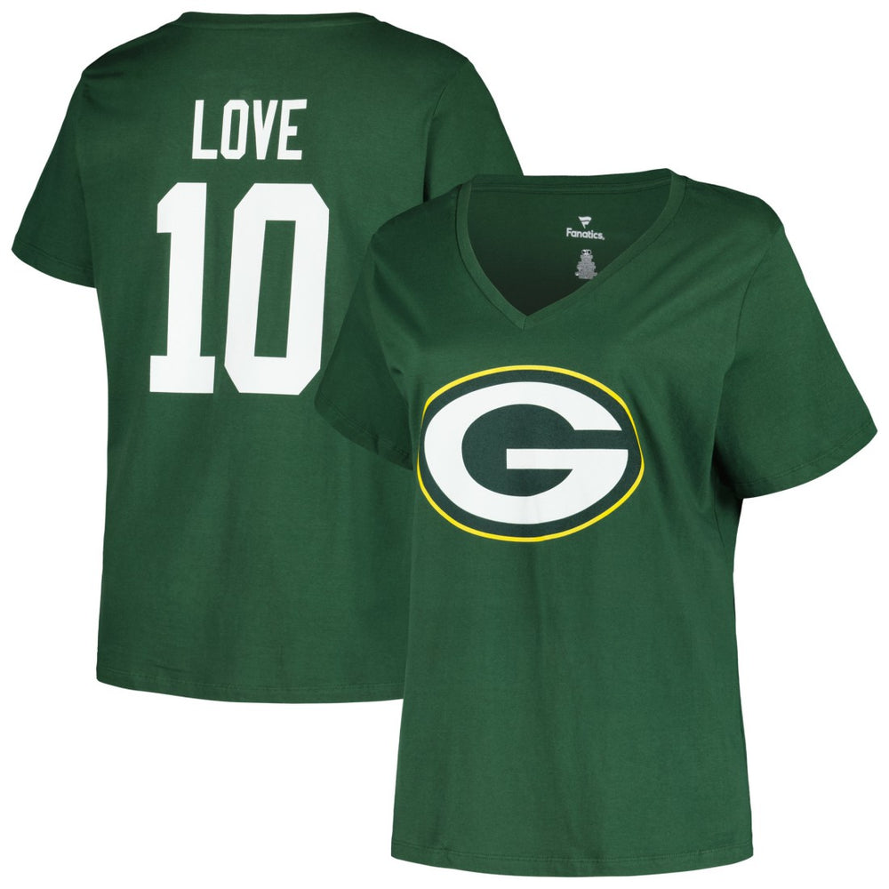 Fanatics Jordan Love Green Bay Packers Women's Plus Size Name & Number V-Neck T-Shirt Green
