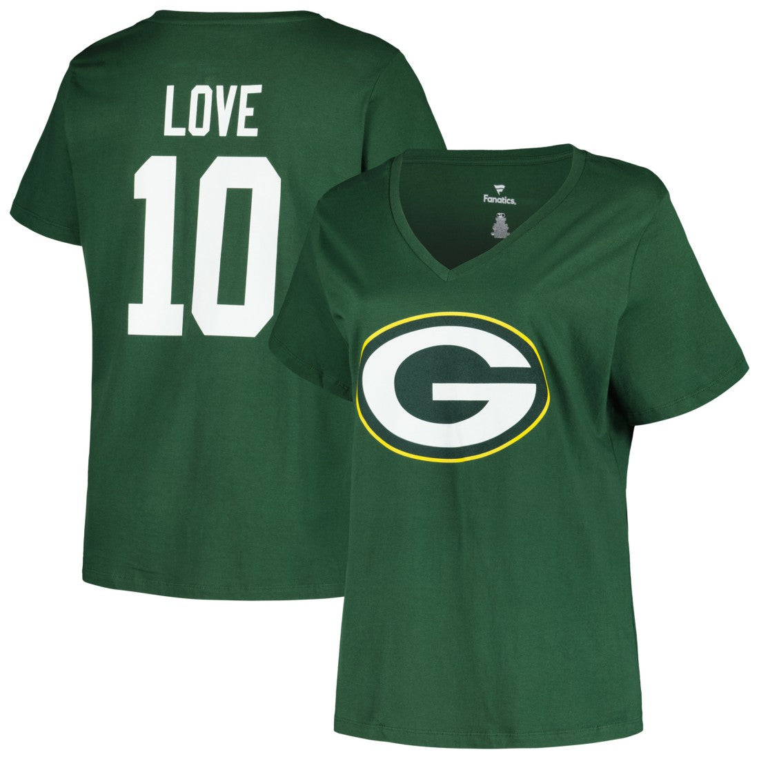 Fanatics Jordan Love Green Bay Packers Women's Plus Size Name & Number V-Neck T-Shirt Green