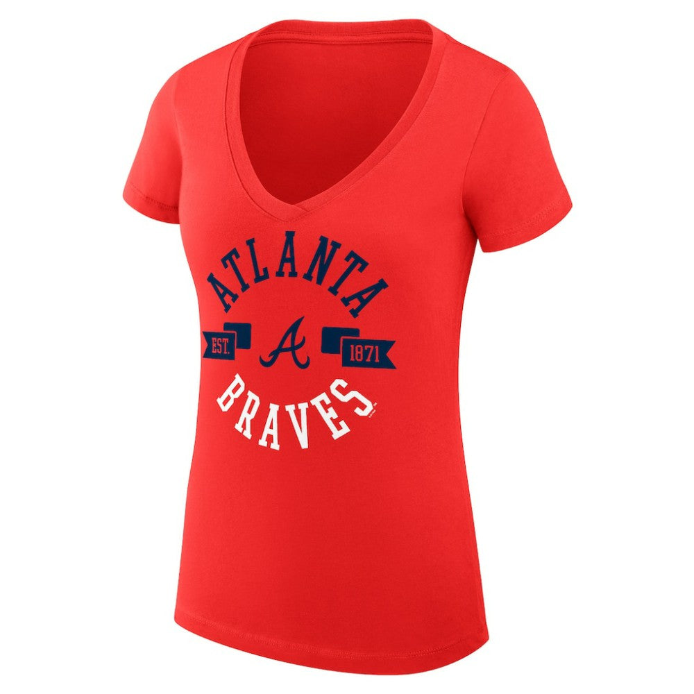 Atlanta Braves G-III 4Her by Carl Banks Women's Super-Slim Fit Lightweight City Graphic V-Neck T-Shirt - Red - MLB Sale