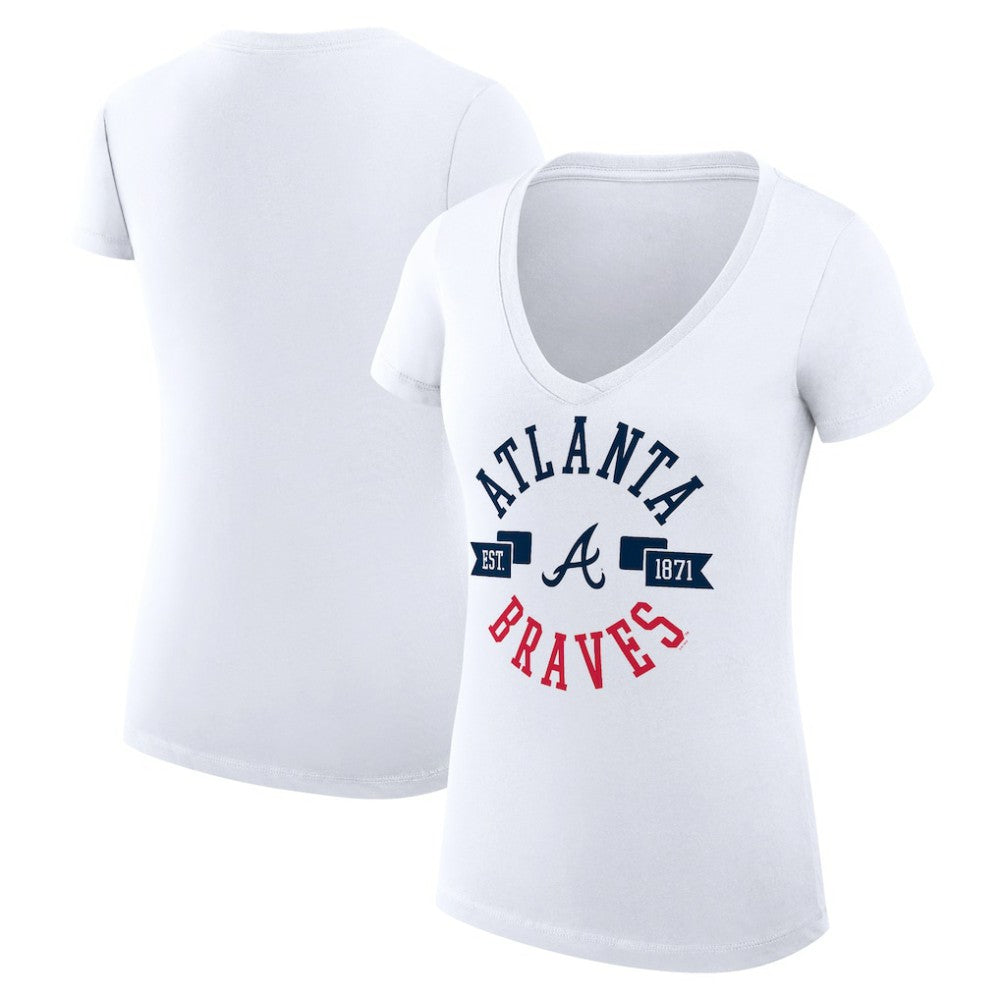Atlanta Braves G-III 4Her by Carl Banks Women's Super-Slim Fit Lightweight City Graphic V-Neck T-Shirt - White - MLB Sale
