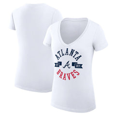 Atlanta Braves G-III 4Her by Carl Banks Women's Super-Slim Fit Lightweight City Graphic V-Neck T-Shirt - White - MLB Sale