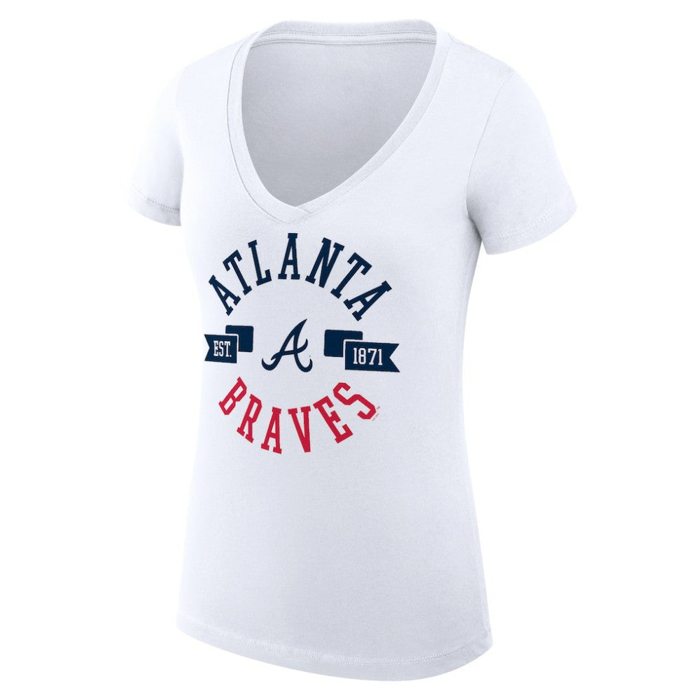 Atlanta Braves G-III 4Her by Carl Banks Women's Super-Slim Fit Lightweight City Graphic V-Neck T-Shirt - White - MLB Sale