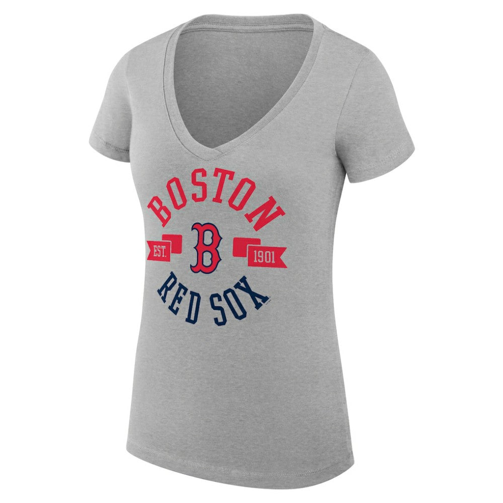 Boston Red Sox G-III 4Her by Carl Banks Women's Super-Slim Fit Lightweight City Graphic V-Neck T-Shirt - Heather Gray - MLB Lifestyle