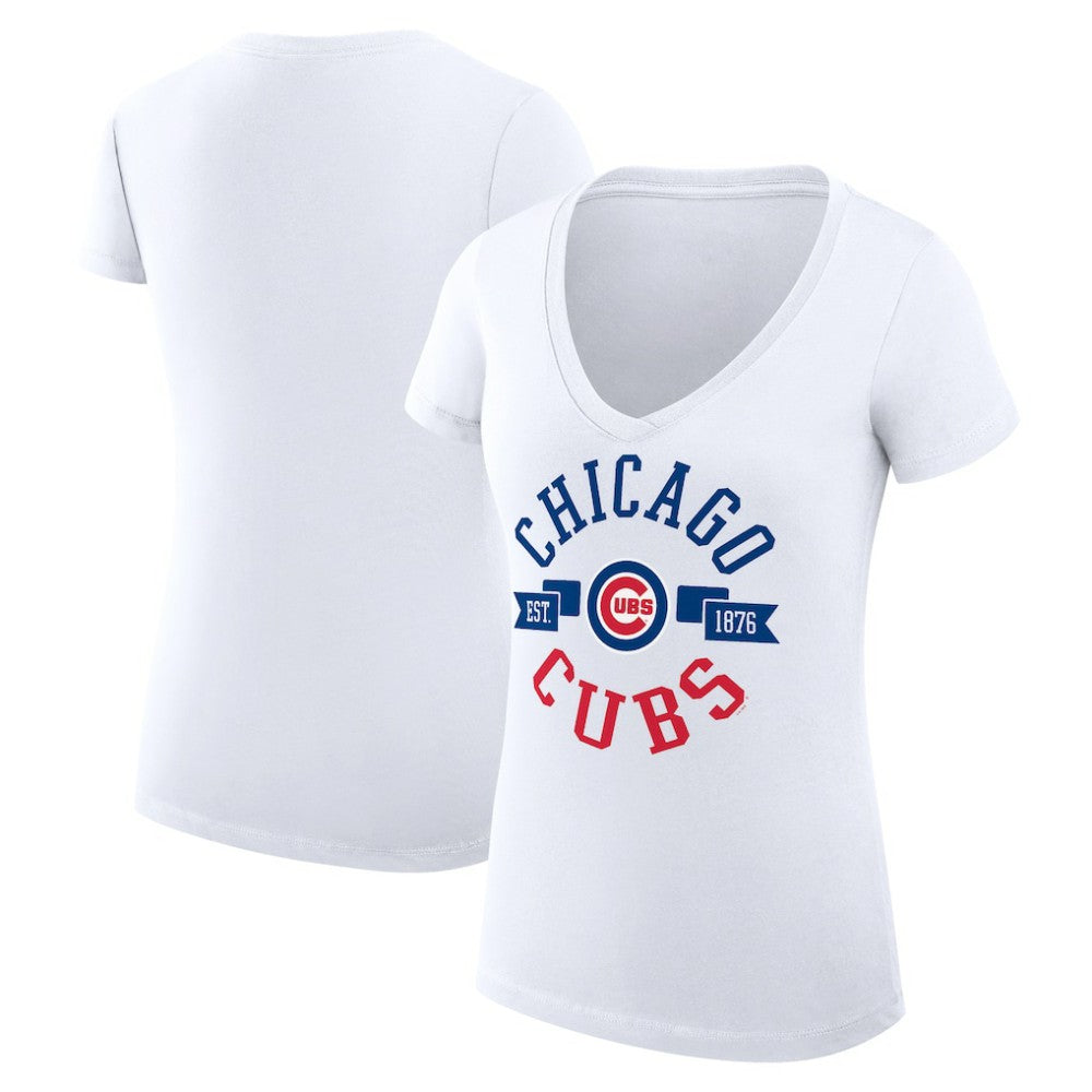 Chicago Cubs G-III 4Her by Carl Banks Women's Super-Slim Fit Lightweight City Graphic V-Neck T-Shirt - White - MLB Online
