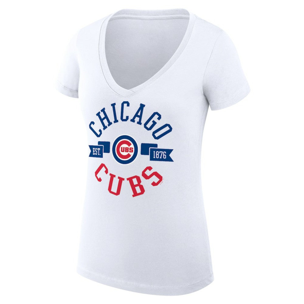 Chicago Cubs G-III 4Her by Carl Banks Women's Super-Slim Fit Lightweight City Graphic V-Neck T-Shirt - White - MLB Online