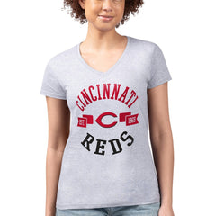 Cincinnati Reds G-III 4Her by Carl Banks Women's Super-Slim Fit Lightweight City Graphic V-Neck T-Shirt - Heather Gray - MLB Discount