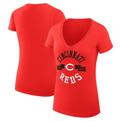 Cincinnati Reds G-III 4Her by Carl Banks Women's Super-Slim Fit Lightweight City Graphic V-Neck T-Shirt - Red - MLB Sale