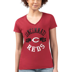 Cincinnati Reds G-III 4Her by Carl Banks Women's Super-Slim Fit Lightweight City Graphic V-Neck T-Shirt - Red - MLB Sale
