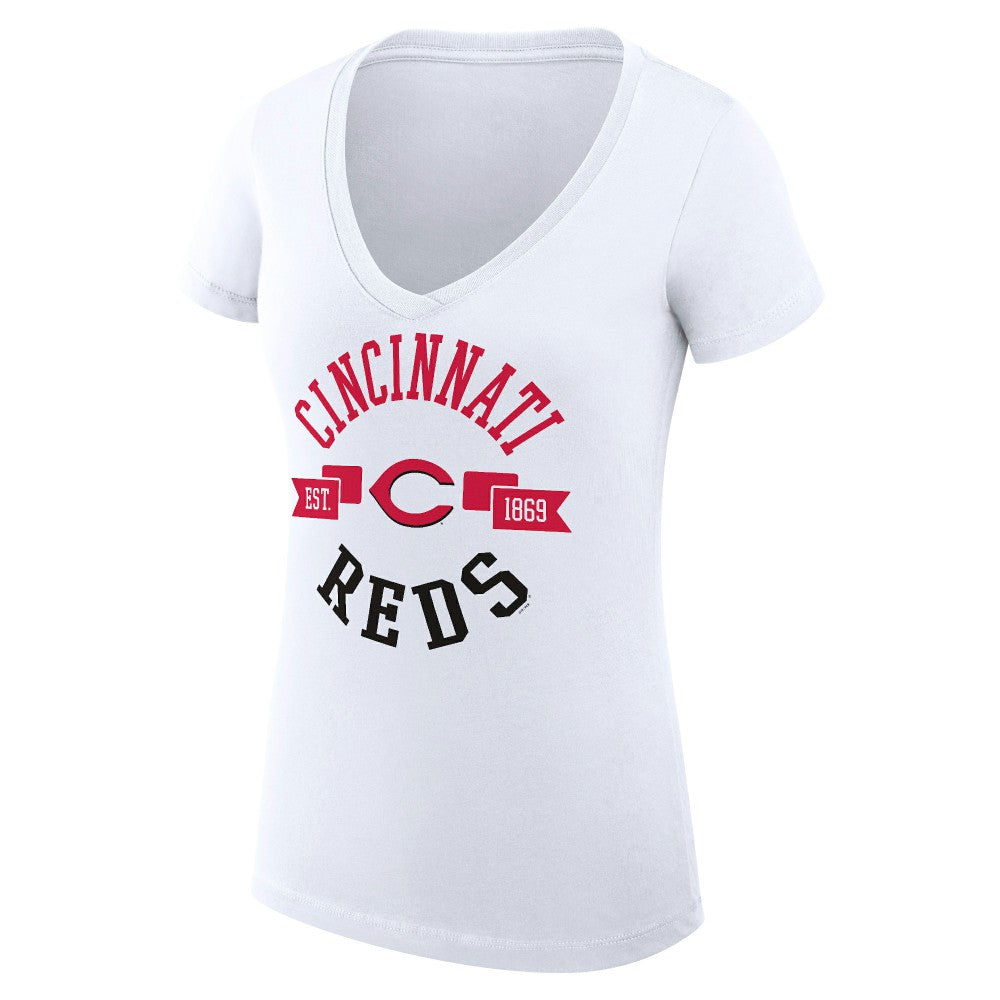 Cincinnati Reds G-III 4Her by Carl Banks Women's Super-Slim Fit Lightweight City Graphic V-Neck T-Shirt - White - MLB Discount
