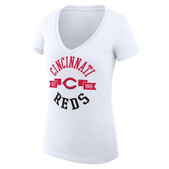 Cincinnati Reds G-III 4Her by Carl Banks Women's Super-Slim Fit Lightweight City Graphic V-Neck T-Shirt - White - MLB Discount