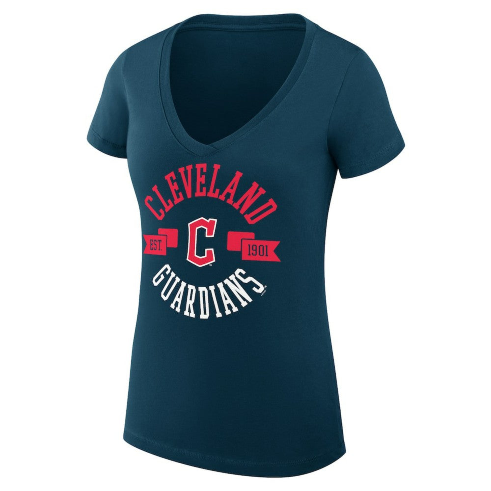 Cleveland Guardians G-III 4Her by Carl Banks Women's Super-Slim Fit Lightweight City Graphic V-Neck T-Shirt - Navy - MLB on Sale