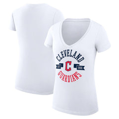 Cleveland Guardians G-III 4Her by Carl Banks Women's Super-Slim Fit Lightweight City Graphic V-Neck T-Shirt - White - MLB Lifestyle