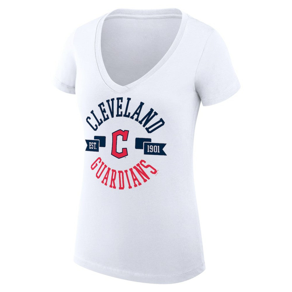 Cleveland Guardians G-III 4Her by Carl Banks Women's Super-Slim Fit Lightweight City Graphic V-Neck T-Shirt - White - MLB Lifestyle
