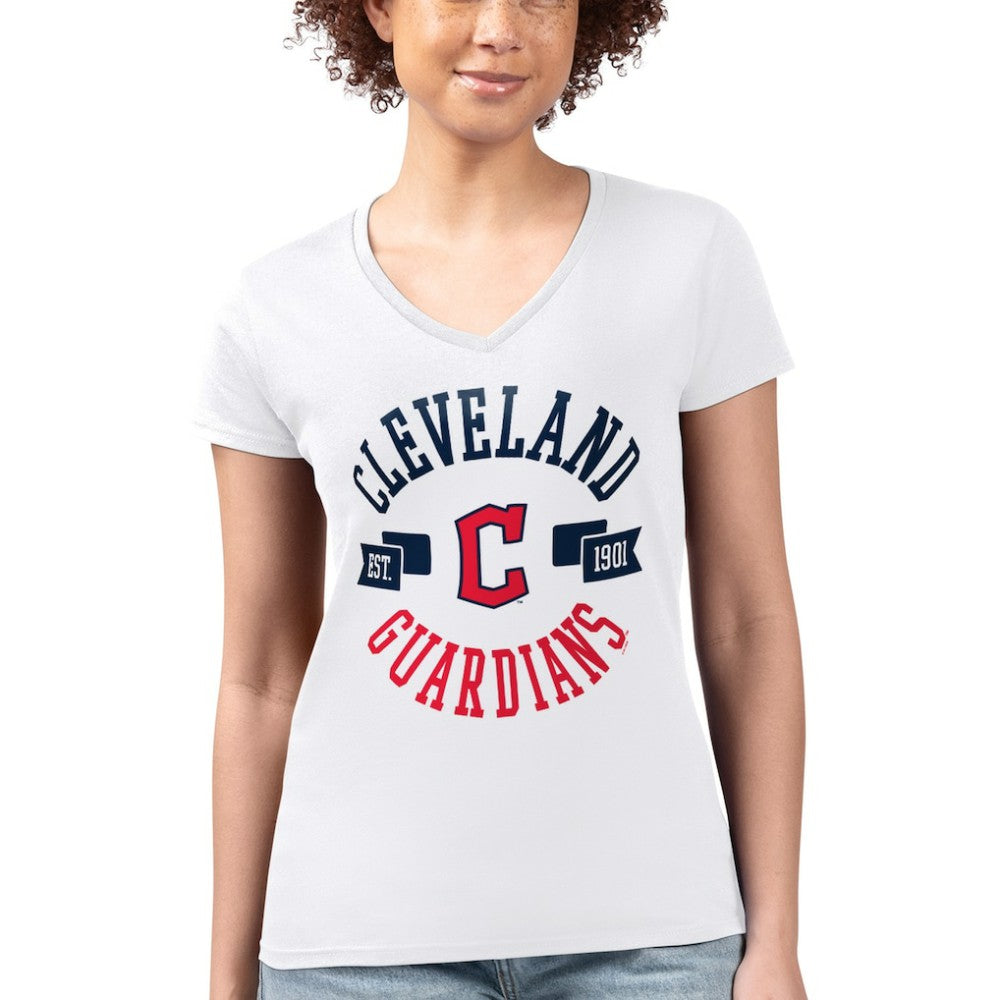 Cleveland Guardians G-III 4Her by Carl Banks Women's Super-Slim Fit Lightweight City Graphic V-Neck T-Shirt - White - MLB Lifestyle