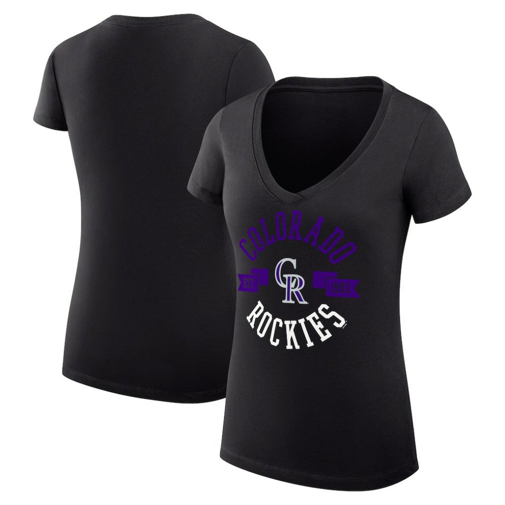 Colorado Rockies G-III 4Her by Carl Banks Women's Super-Slim Fit Lightweight City Graphic V-Neck T-Shirt - Black - MLB Discount