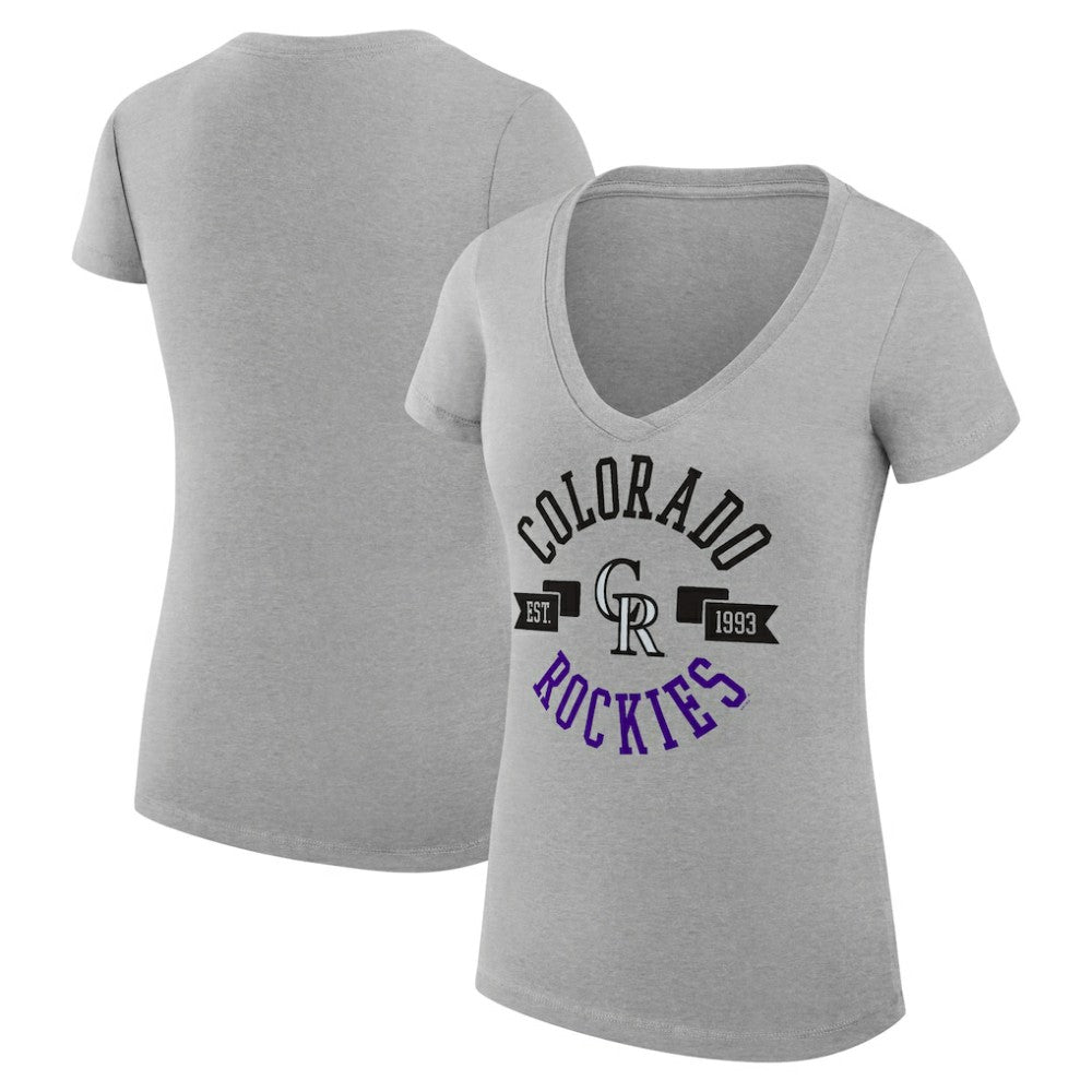 Colorado Rockies G-III 4Her by Carl Banks Women's Super-Slim Fit Lightweight City Graphic V-Neck T-Shirt - Heather Gray - MLB on Sale