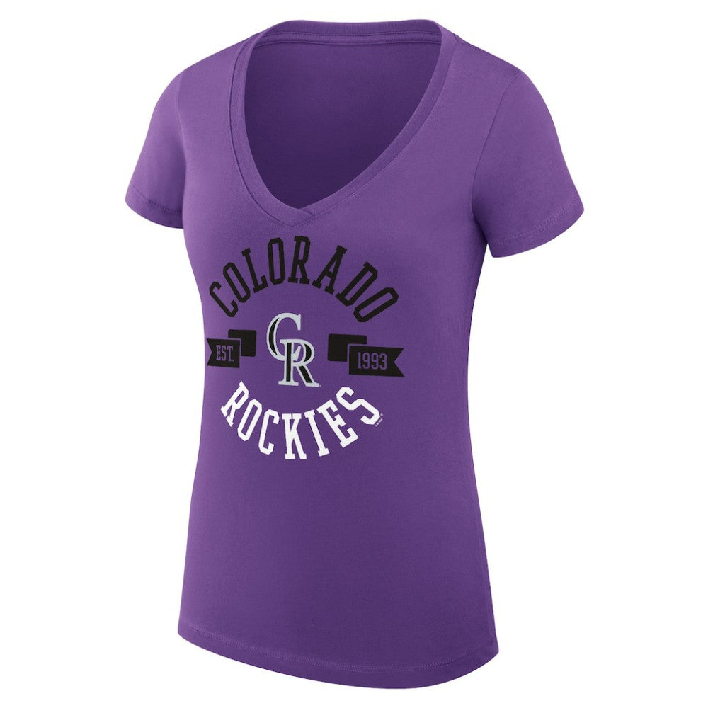 Colorado Rockies G-III 4Her by Carl Banks Women's Super-Slim Fit Lightweight City Graphic V-Neck T-Shirt - Purple - MLB Sale
