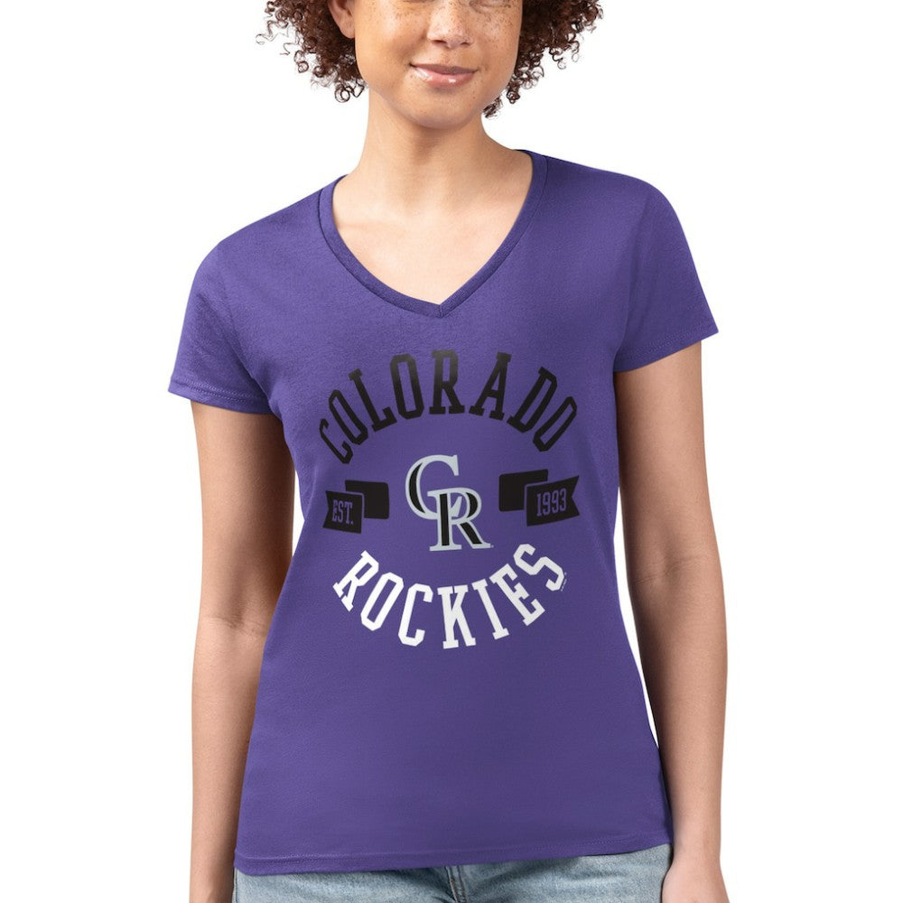 Colorado Rockies G-III 4Her by Carl Banks Women's Super-Slim Fit Lightweight City Graphic V-Neck T-Shirt - Purple - MLB Sale