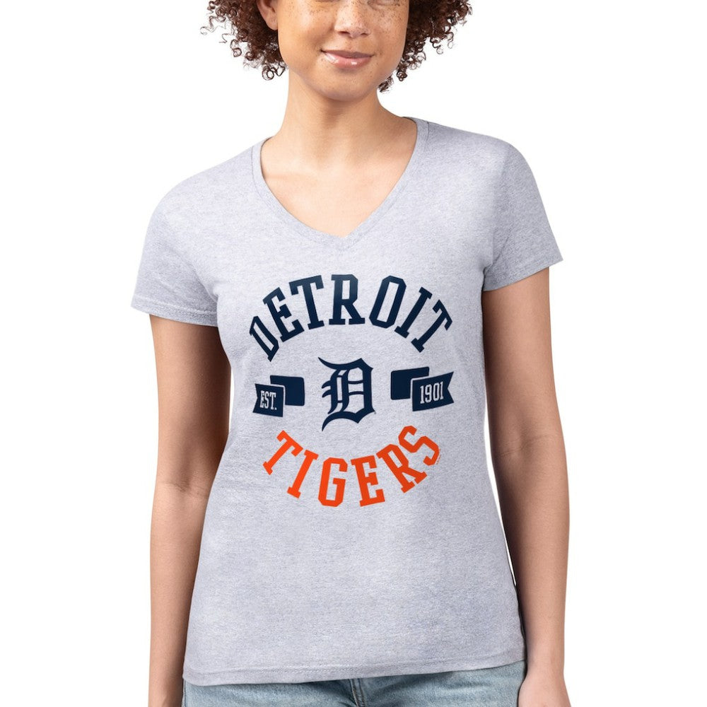 Detroit Tigers G-III 4Her by Carl Banks Women's Super-Slim Fit Lightweight City Graphic V-Neck T-Shirt - Heather Gray - MLB Online