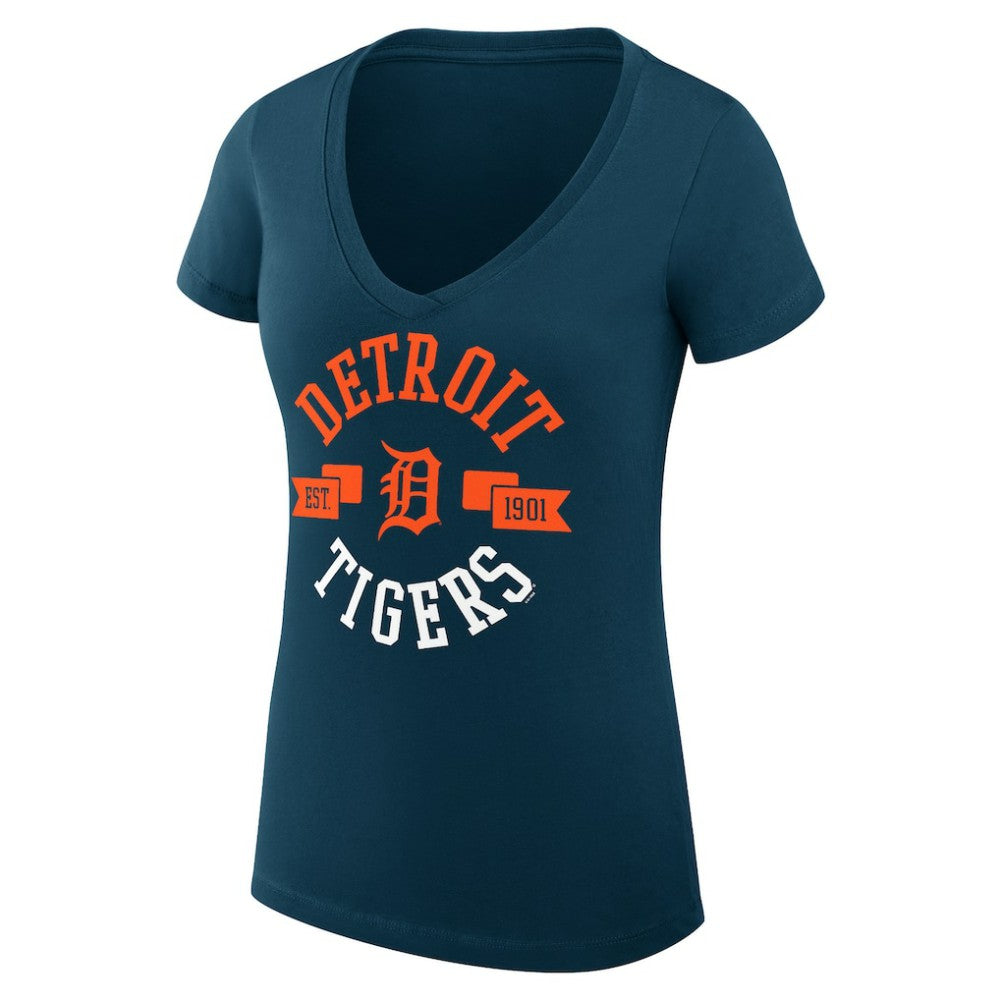 Detroit Tigers G-III 4Her by Carl Banks Women's Super-Slim Fit Lightweight City Graphic V-Neck T-Shirt - Navy - MLB Lifestyle