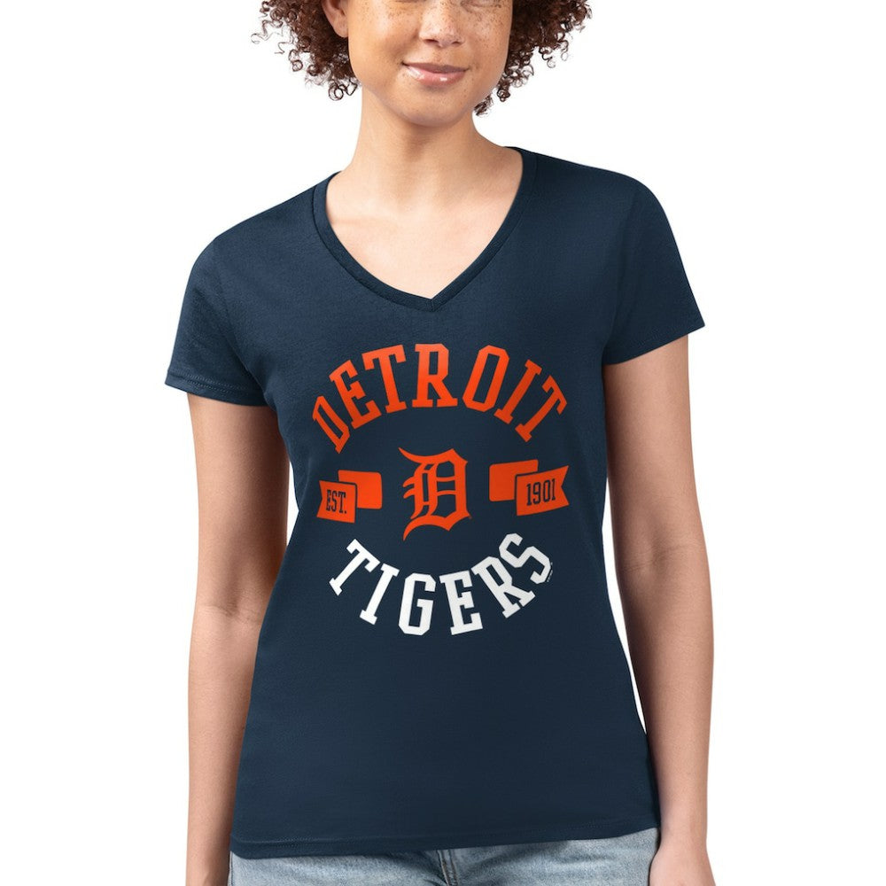 Detroit Tigers G-III 4Her by Carl Banks Women's Super-Slim Fit Lightweight City Graphic V-Neck T-Shirt - Navy - MLB Lifestyle