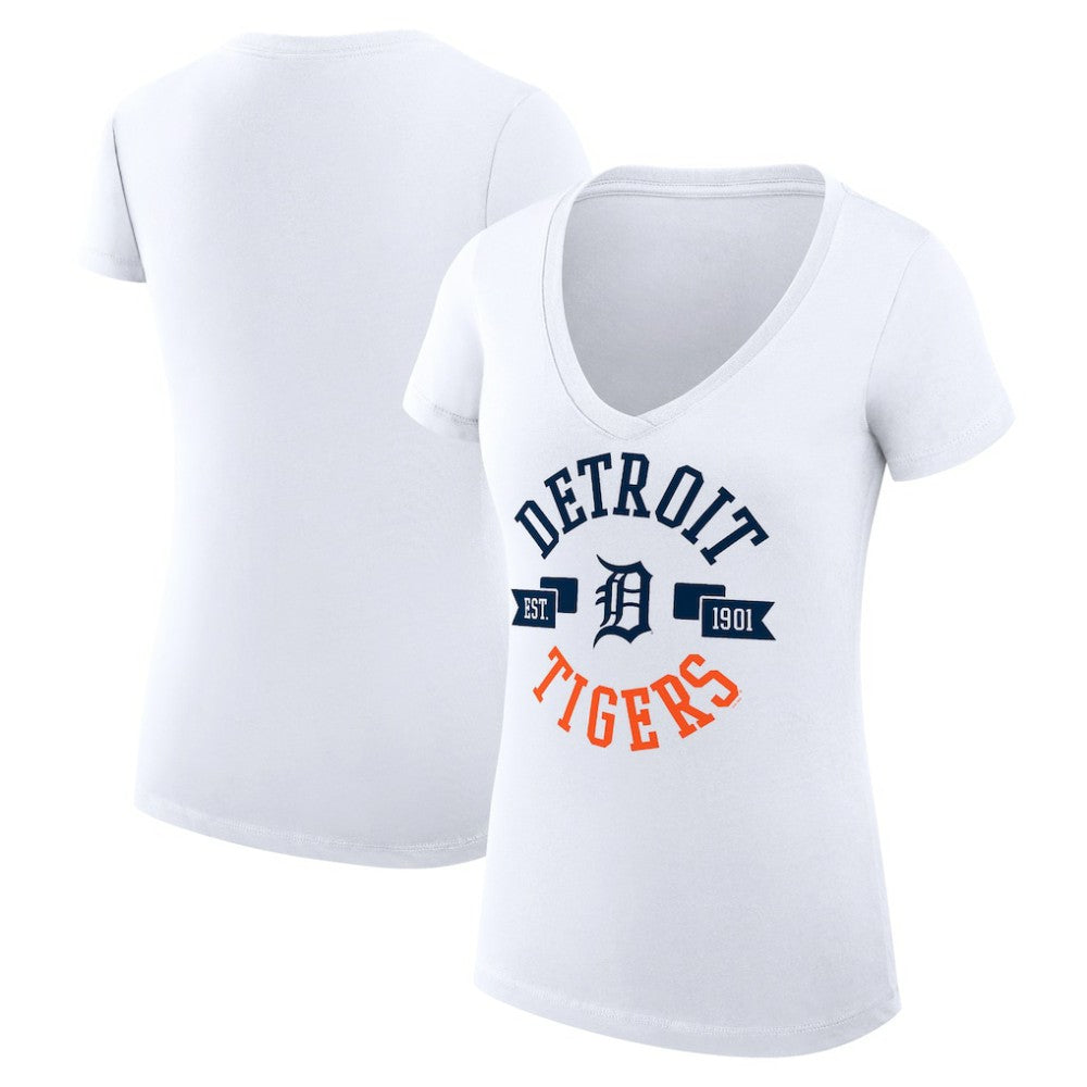 Detroit Tigers G-III 4Her by Carl Banks Women's Super-Slim Fit Lightweight City Graphic V-Neck T-Shirt - White - MLB Sale