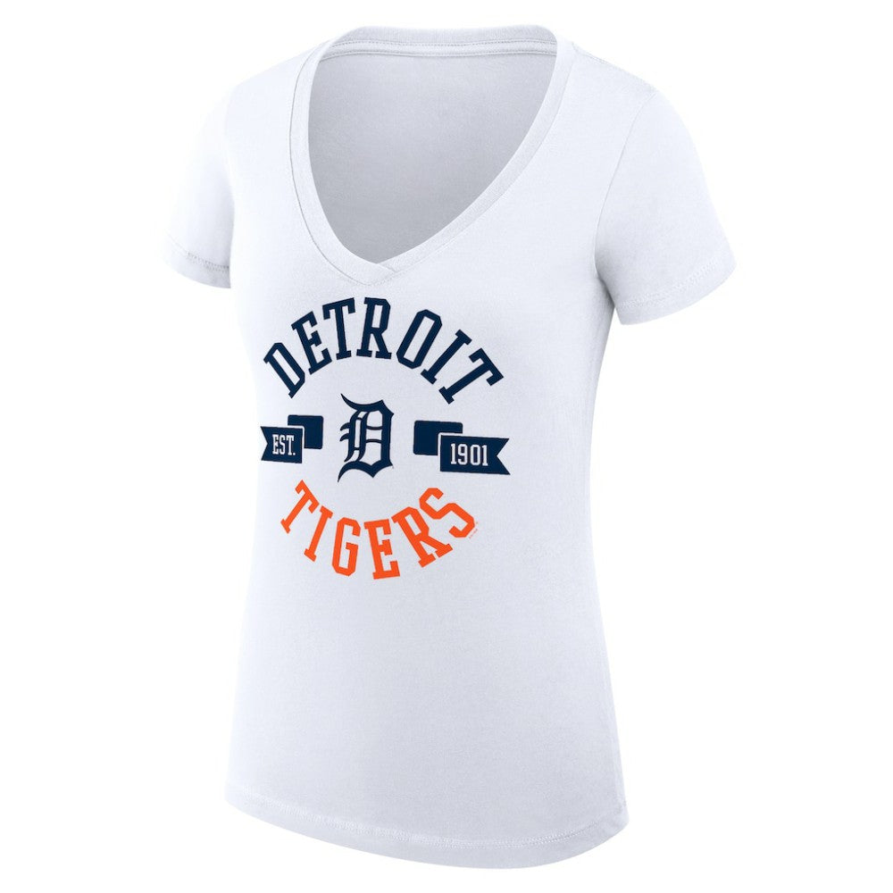 Detroit Tigers G-III 4Her by Carl Banks Women's Super-Slim Fit Lightweight City Graphic V-Neck T-Shirt - White - MLB Sale