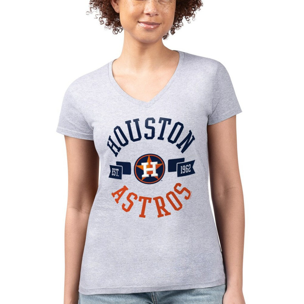 Houston Astros G-III 4Her by Carl Banks Women's Super-Slim Fit Lightweight City Graphic V-Neck T-Shirt - Heather Gray - MLB on Sale