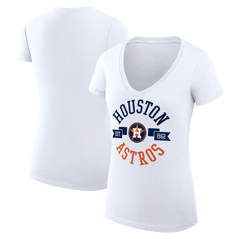 Houston Astros G-III 4Her by Carl Banks Women's Super-Slim Fit Lightweight City Graphic V-Neck T-Shirt - White - MLB on Sale