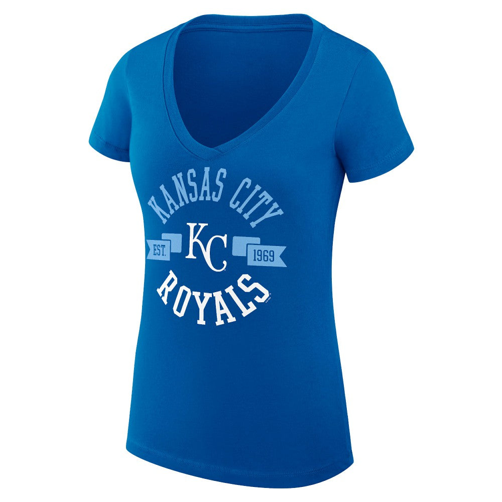 Kansas City Royals G-III 4Her by Carl Banks Women's Super-Slim Fit Lightweight City Graphic V-Neck T-Shirt - Royal - MLB Lifestyle