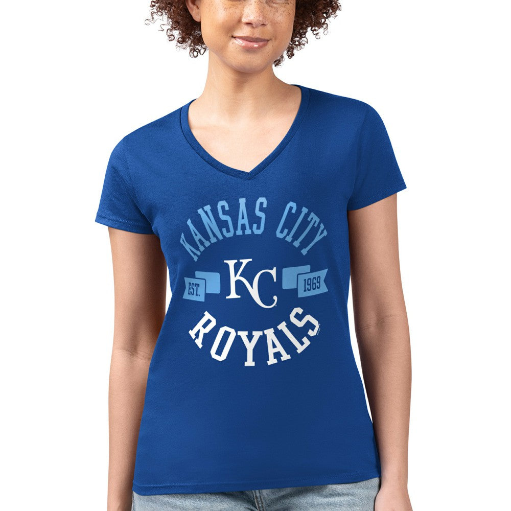 Kansas City Royals G-III 4Her by Carl Banks Women's Super-Slim Fit Lightweight City Graphic V-Neck T-Shirt - Royal - MLB Lifestyle