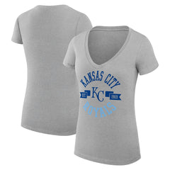 Kansas City Royals G-III 4Her by Carl Banks Women's Super-Slim Fit Lightweight City Graphic V-Neck T-Shirt - Heather Gray - MLB Lifestyle