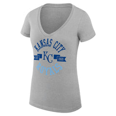Kansas City Royals G-III 4Her by Carl Banks Women's Super-Slim Fit Lightweight City Graphic V-Neck T-Shirt - Heather Gray - MLB Lifestyle
