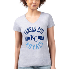 Kansas City Royals G-III 4Her by Carl Banks Women's Super-Slim Fit Lightweight City Graphic V-Neck T-Shirt - Heather Gray - MLB Lifestyle