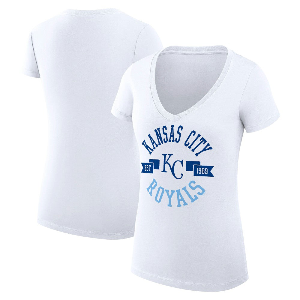 Kansas City Royals G-III 4Her by Carl Banks Women's Super-Slim Fit Lightweight City Graphic V-Neck T-Shirt - White - MLB on Sale