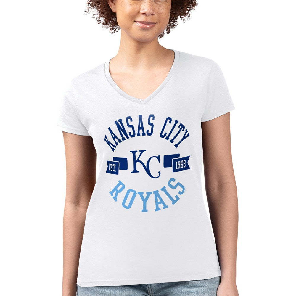 Kansas City Royals G-III 4Her by Carl Banks Women's Super-Slim Fit Lightweight City Graphic V-Neck T-Shirt - White - MLB on Sale