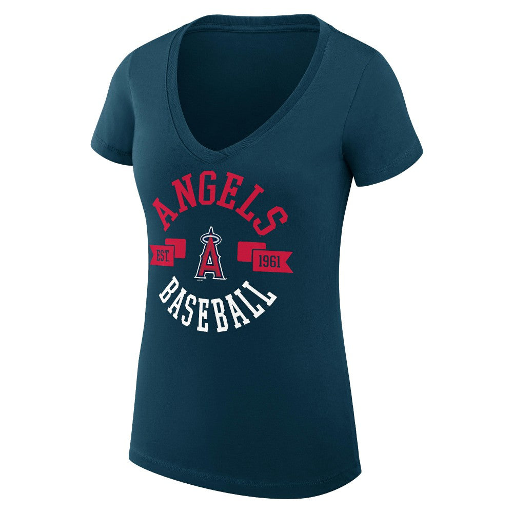 Los Angeles Angels G-III 4Her by Carl Banks Women's Super-Slim Fit Lightweight City Graphic V-Neck T-Shirt - Navy - MLB Lifestyle