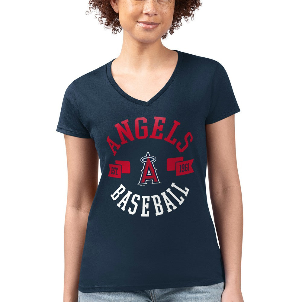 Los Angeles Angels G-III 4Her by Carl Banks Women's Super-Slim Fit Lightweight City Graphic V-Neck T-Shirt - Navy - MLB Lifestyle