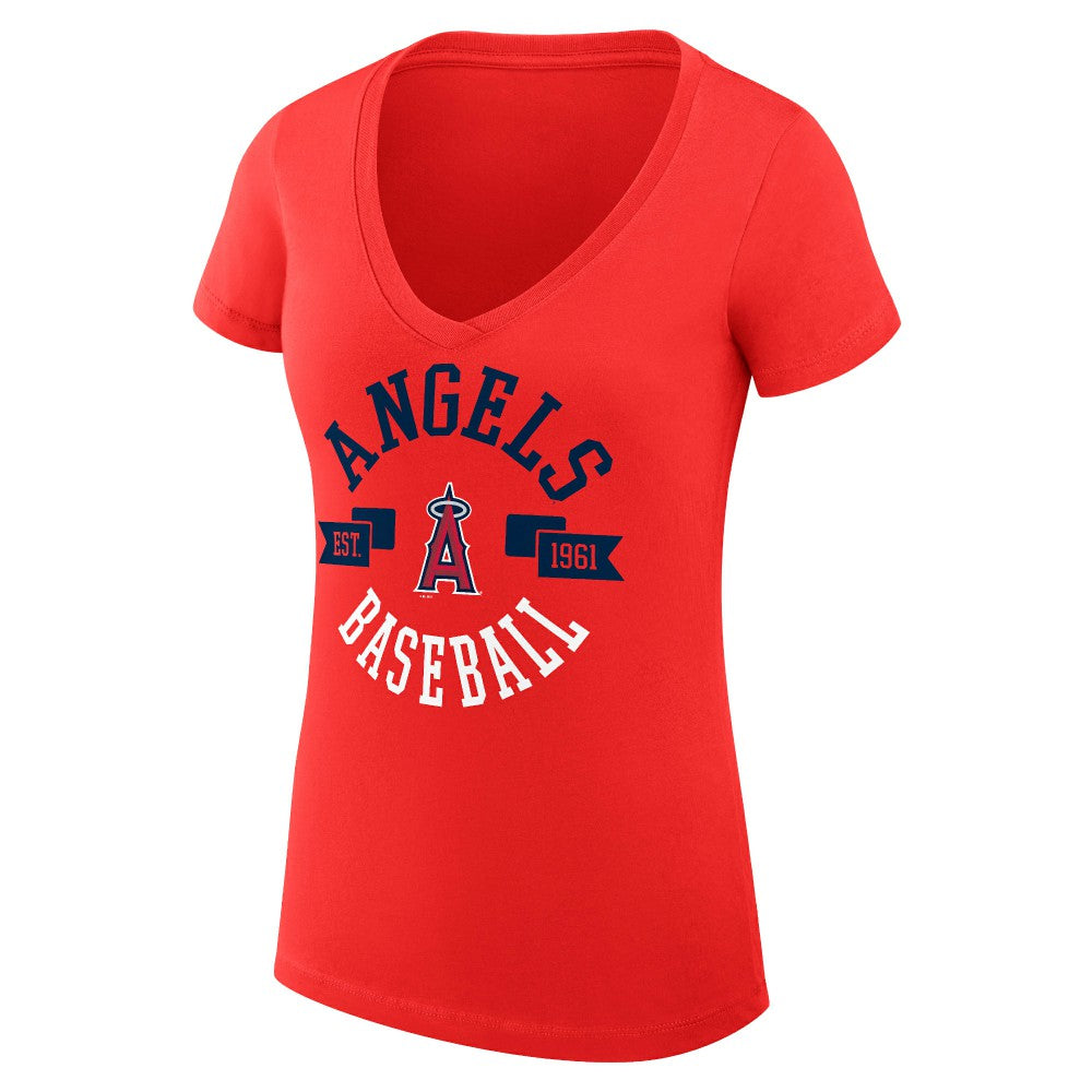 Los Angeles Angels G-III 4Her by Carl Banks Women's Super-Slim Fit Lightweight City Graphic V-Neck T-Shirt - Red - MLB Sale