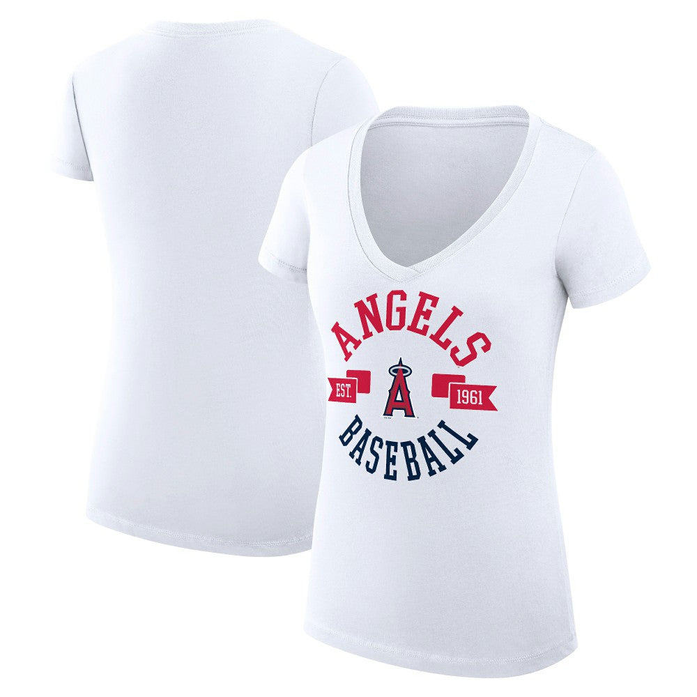 Los Angeles Angels G-III 4Her by Carl Banks Women's Super-Slim Fit Lightweight City Graphic V-Neck T-Shirt - White - MLB on Sale