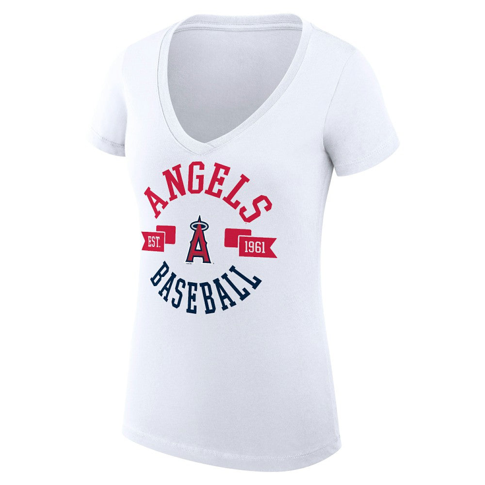 Los Angeles Angels G-III 4Her by Carl Banks Women's Super-Slim Fit Lightweight City Graphic V-Neck T-Shirt - White - MLB on Sale