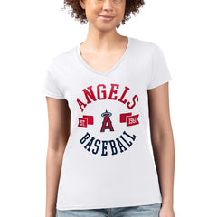 Los Angeles Angels G-III 4Her by Carl Banks Women's Super-Slim Fit Lightweight City Graphic V-Neck T-Shirt - White - MLB on Sale
