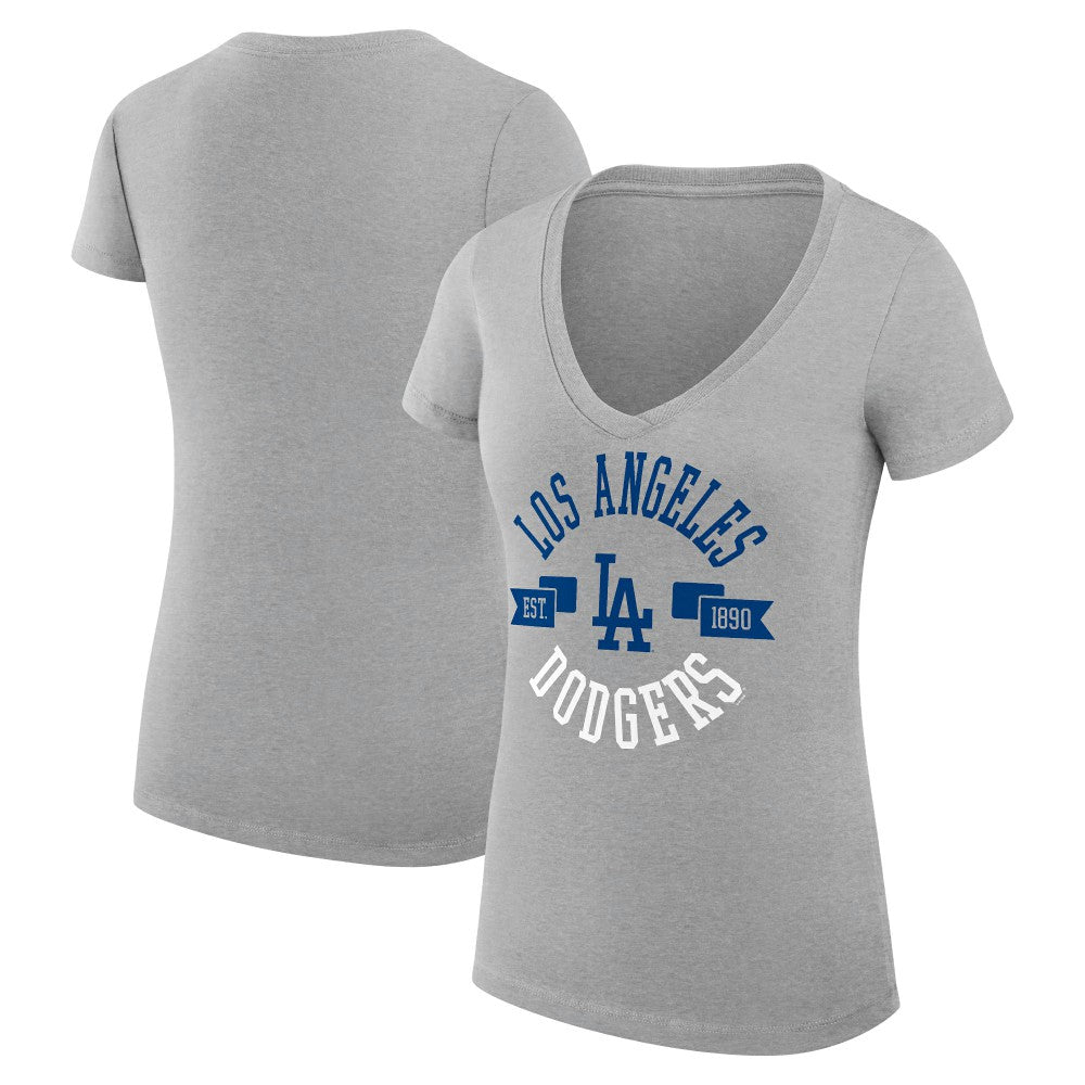 Los Angeles Dodgers G-III 4Her by Carl Banks Women's Super-Slim Fit Lightweight City Graphic V-Neck T-Shirt - Heather Gray - MLB Online