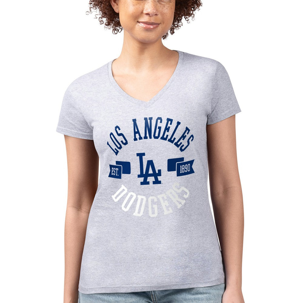 Los Angeles Dodgers G-III 4Her by Carl Banks Women's Super-Slim Fit Lightweight City Graphic V-Neck T-Shirt - Heather Gray - MLB Online